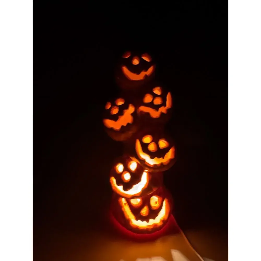 Gemmy Lighted Halloween Stacked Pumpkin Totem Foam Mold 15
